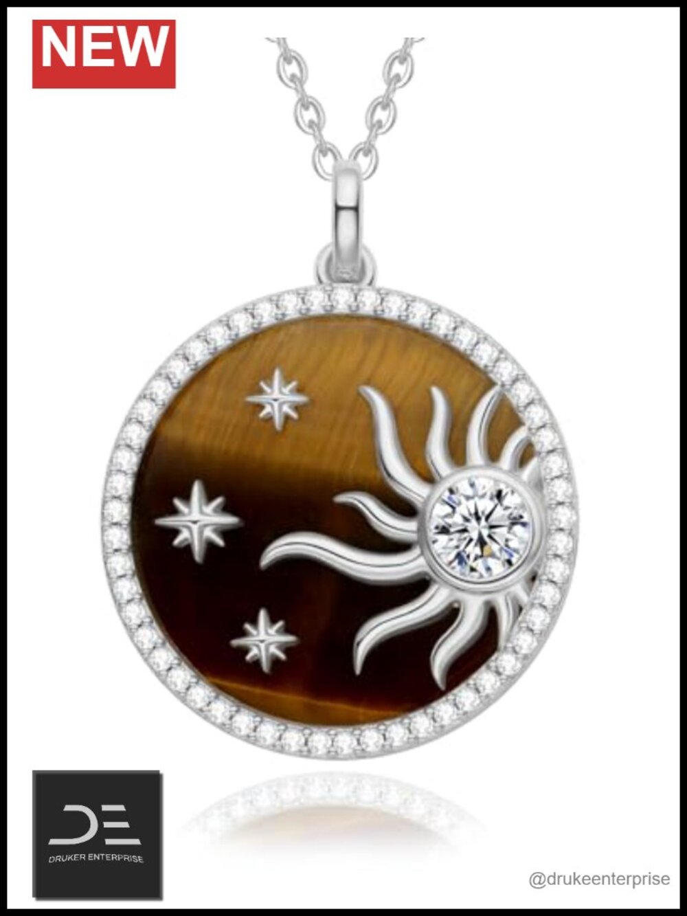 Sterling Silver Pendant Necklace with Cubic Zirconia Sun Design